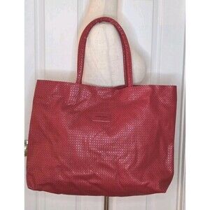 Adrien Arpel Large Red Tote Bag Woven Vinyl Water Resistant Spacious Carryall